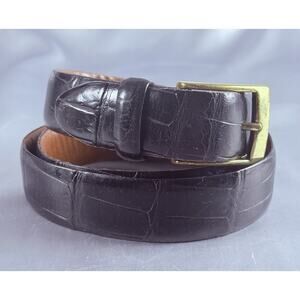 Cole Haan Men's Belt Black Croc Alligator Leather 33”-37” Brass Buckle USA VTG